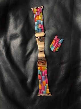 Multicolor Linked Apple Watch Band w/Stainless Steel Clasp and Extra Links